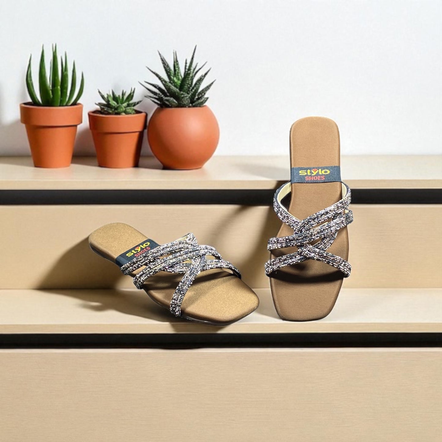 Fancy Flat Chappal with Glitter Straps