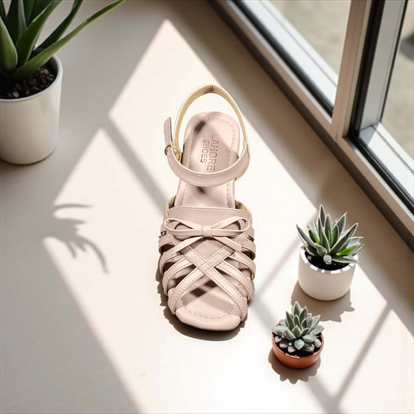 Light Pink Buckle Strap Flat Sandals