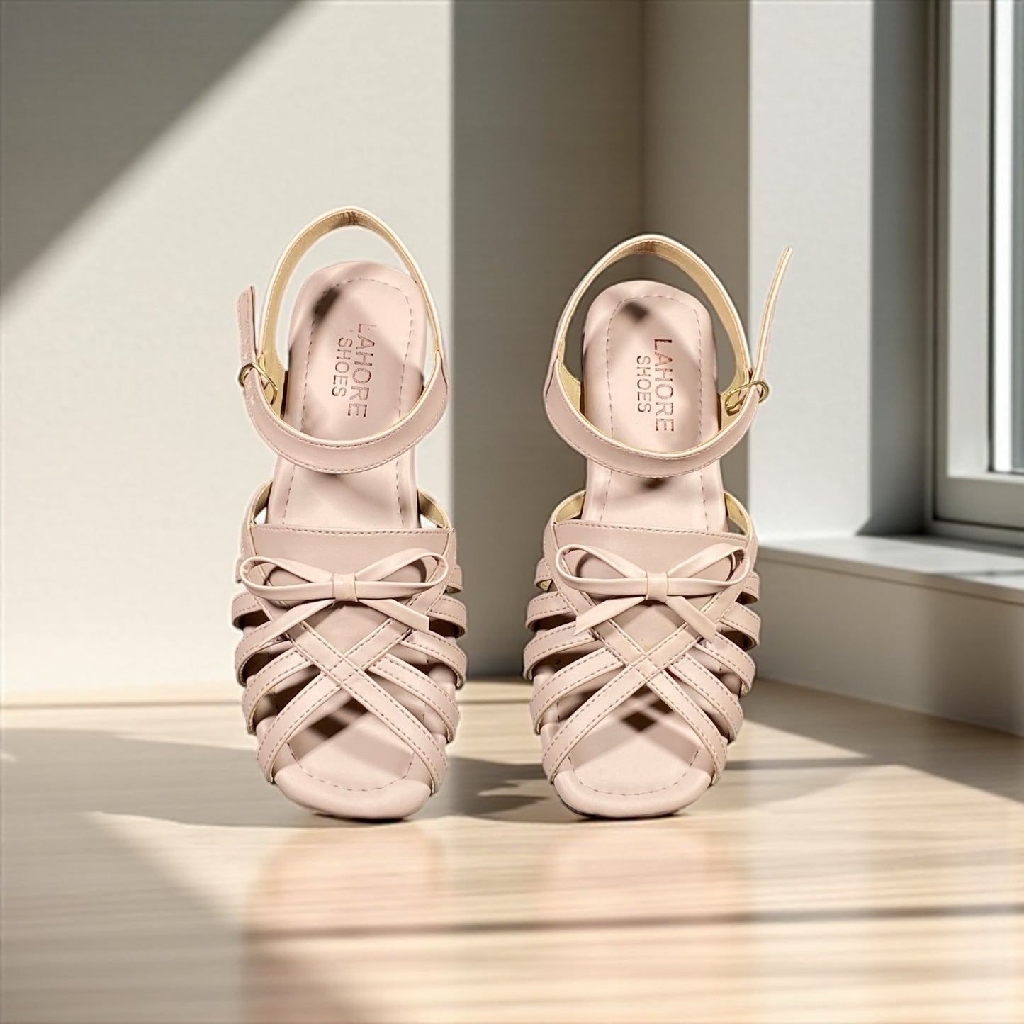 Light Pink Buckle Strap Flat Sandals
