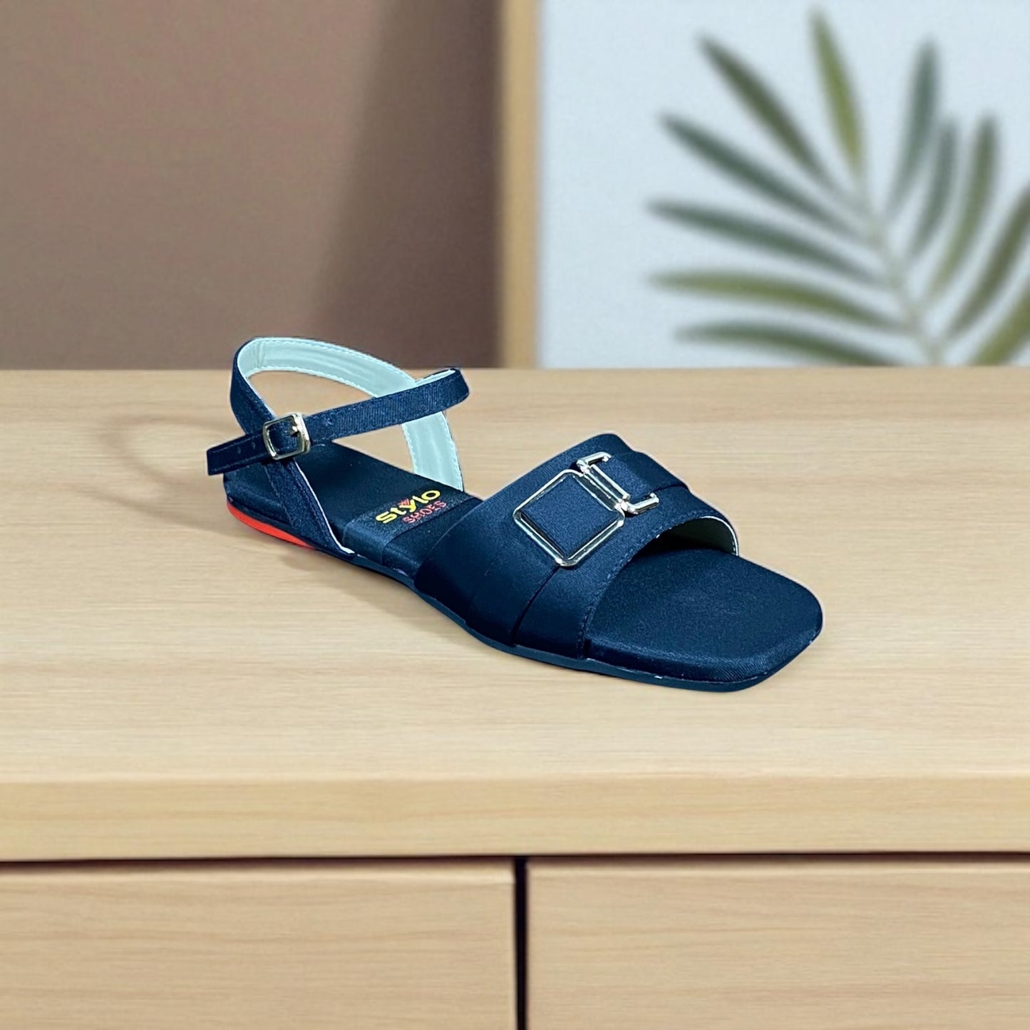 Black Flat Sandals with Double Buckle Strap
