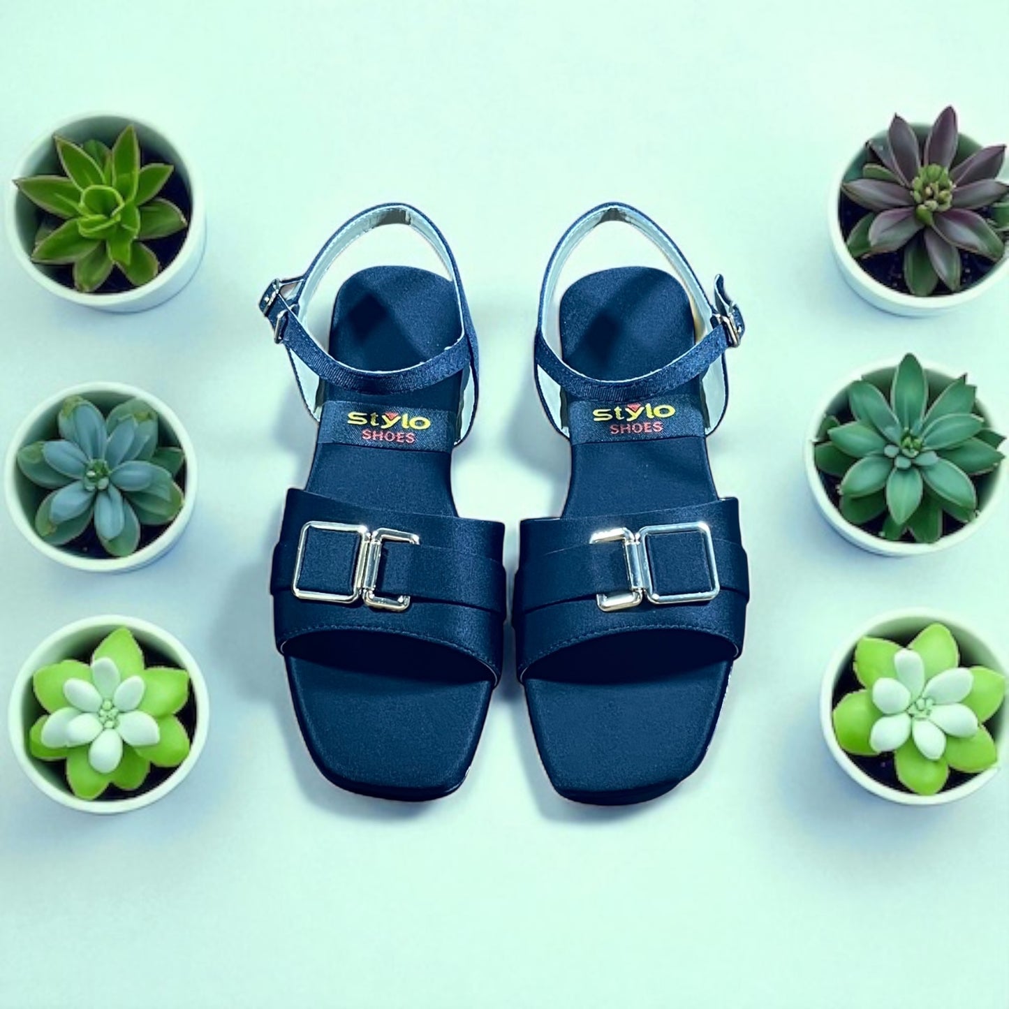Black Flat Sandals with Double Buckle Strap
