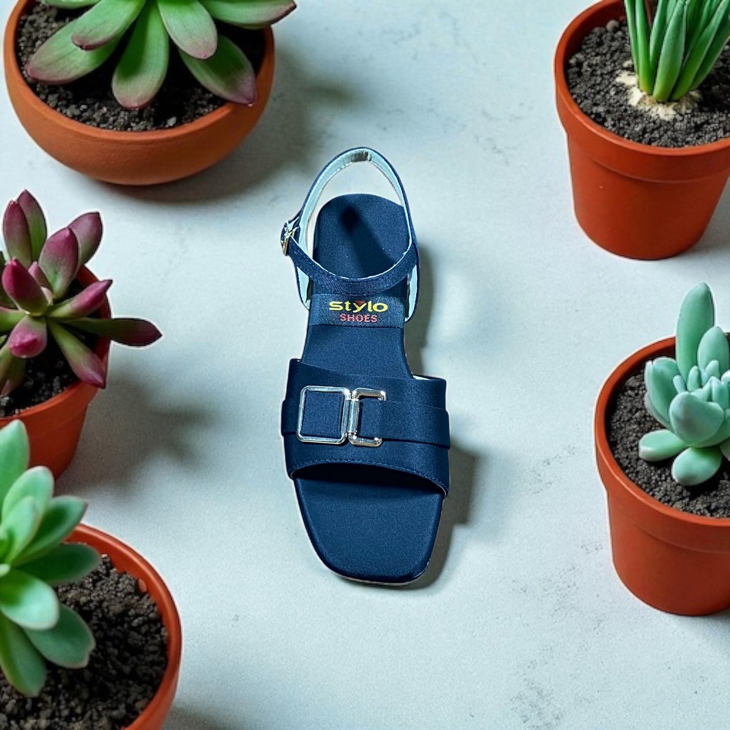 Black Flat Sandals with Double Buckle Strap