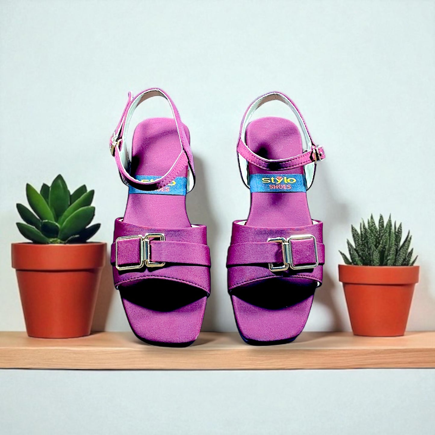 Maroon Flat Sandals with Double Buckle Strap