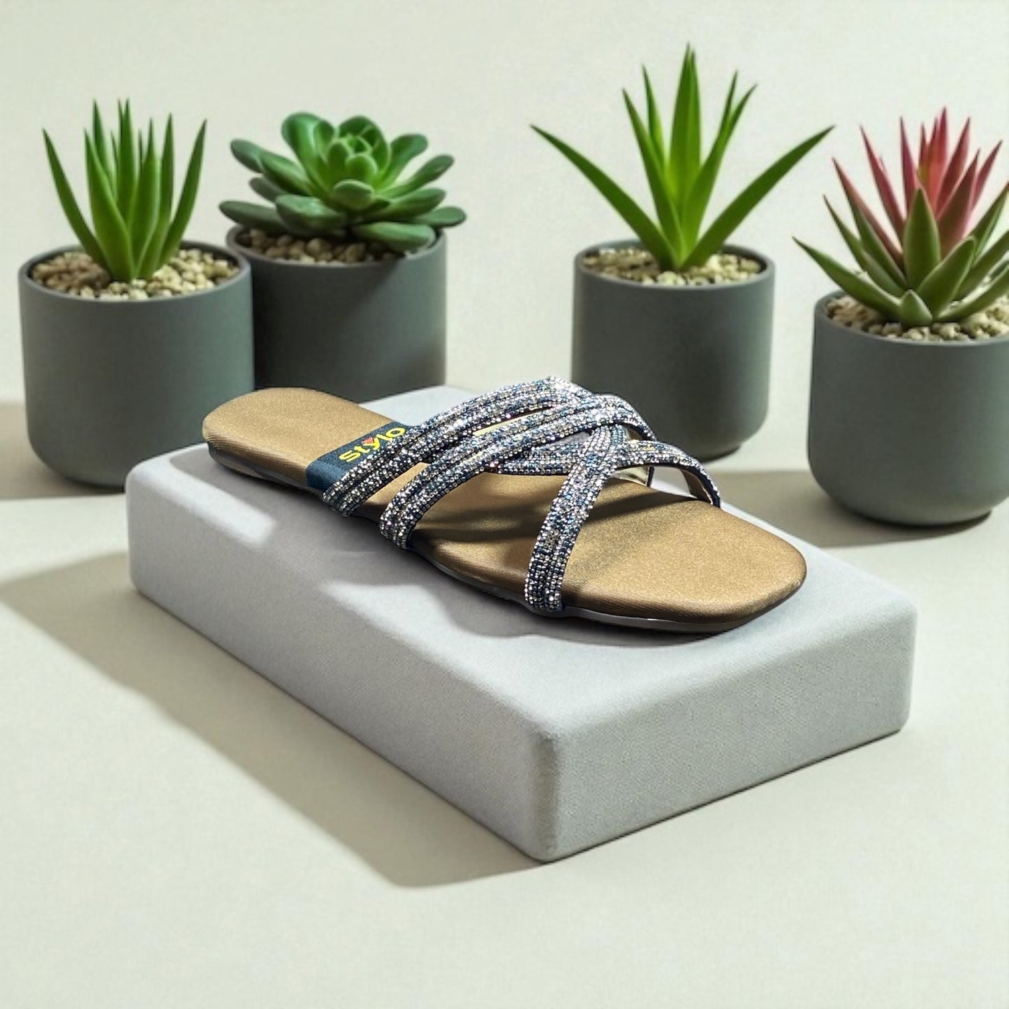 Fancy Flat Chappal with Glitter Straps