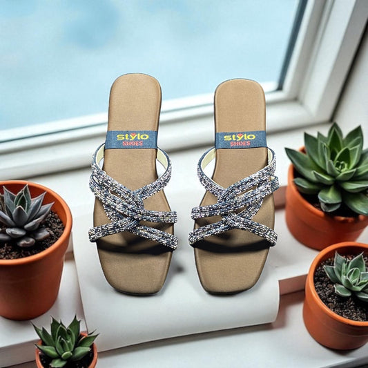 Fancy Flat Chappal with Glitter Straps