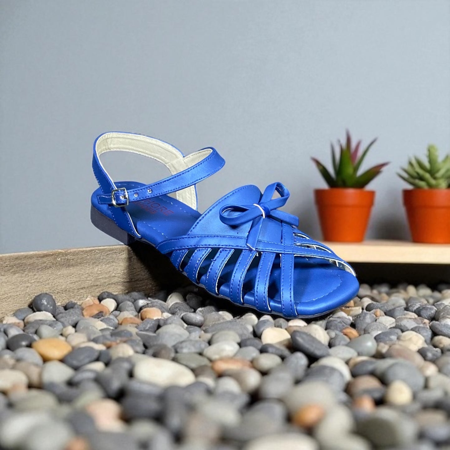 Dark Blue Buckle Strap Flat Sandals
