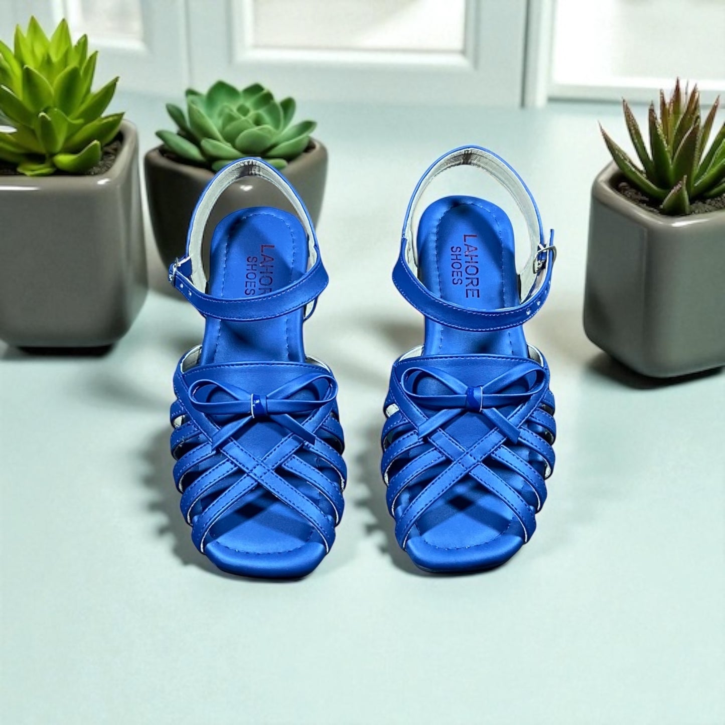 Dark Blue Buckle Strap Flat Sandals