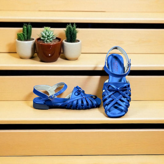 Dark Blue Buckle Strap Flat Sandals